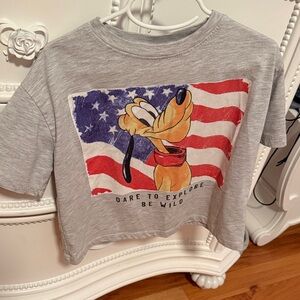 Zara Gray Kids Tee with Pluto & Flag Graphic